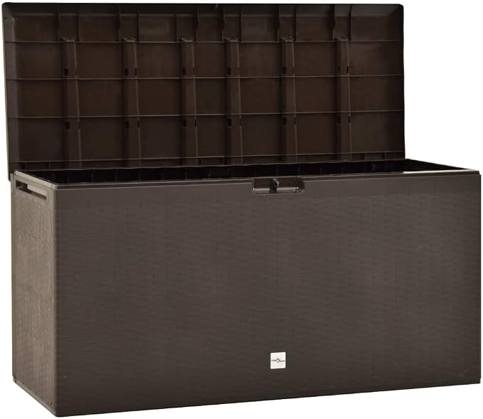Deck Box Large Outdoor Storage for Patio Furniture, PP Garden Tools, Pool Supplies,Outdoor Backyard Patio Storage Deck Box Container, Brown 44.9"x18.5"x23.6" -AA
