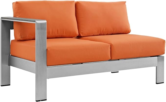 Modway Shore 5-Piece Aluminum Outdoor Patio Sectional Sofa Set in Silver Orange