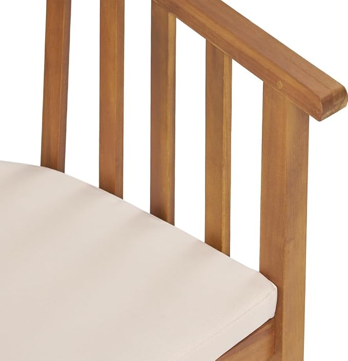 Merax Outdoor Dining Table Set for 6, Acacia Wood 68.5" Rectangle Table with Slat Tabletop + 6 Armchairs with Curved Back & Armrest & Water-Resistant Cushions, Patio Dining Set, Teak Finish