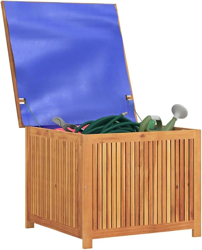 Solid Acacia Wood Patio Storage Box with Water-Proof Bag for Garden Cushions, Tools, and Outdoor Essentials
