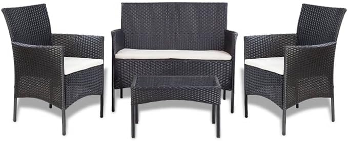 Patio Lounge Set with Cushions,Outdoor Patio Furniture,Outdoor Chat Conversation Set,Garden Furniture Sets,for Patio,Backyard,Garden,Outdoor,4 Piece Poly Rattan Black