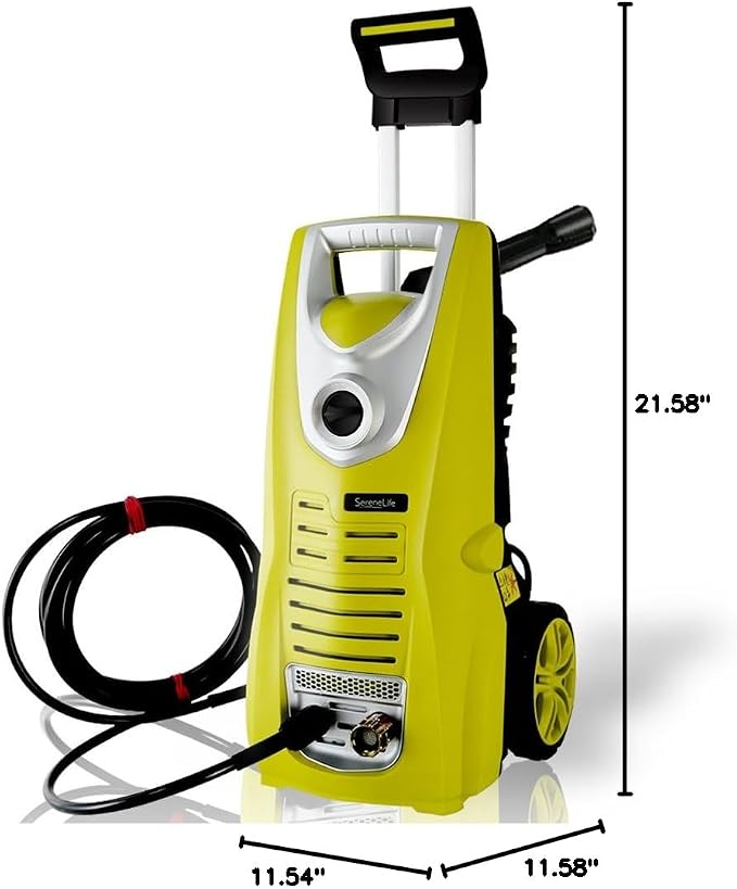 Serenelife Electric Pressure Washer - Powerful Heavy Duty 14.5 AMP 1800PSI Rolling Wheels - Car Power Wash Spray Clean Concrete Driveway Car Home - SLPRWAS46