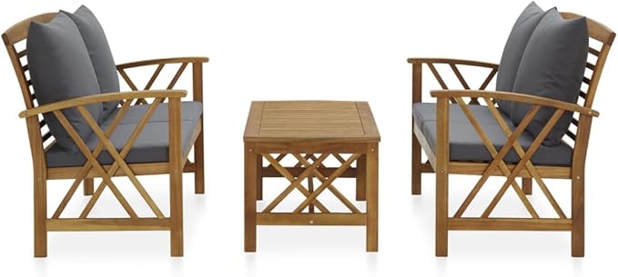 Patio Lounge Set with Cushions,Outdoor Patio Furniture,Outdoor Chat Conversation Set,Garden Furniture Sets,for Patio,Backyard,Garden,3 Piece Solid Acacia Wood