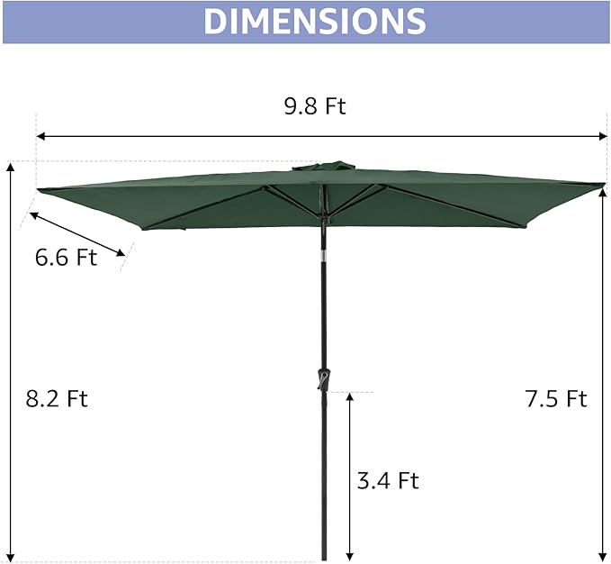 COBANA 6.6 x 9.8ft Rectangular Patio Umbrella, Outdoor Table Market Umbrella with Push Button Tilt/Crank,Patio Umbrella Rectangular for Backyard, Garden