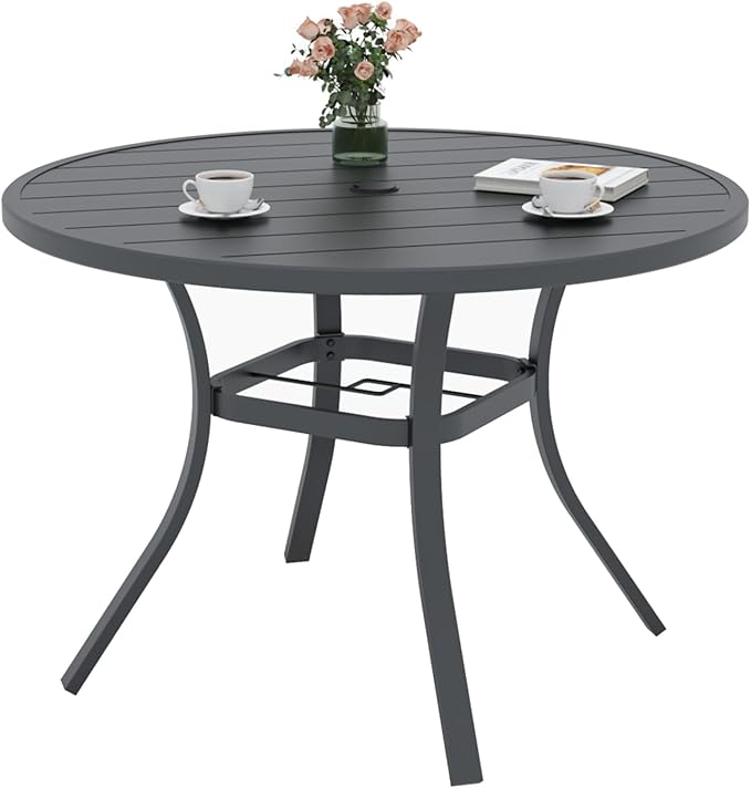 Anmutig Outdoor Patio Chairs and Table Set for 4 Person with 41" Round Dining Table and Stackable Navy Blue Chairs