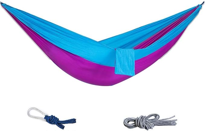 Camping Hammock, Hammock Outdoor Parachute Cloth Single Double Student Indoor Dormitory Bedroom Swing Tourism Hiking Leisure Equipment Aerial Tent(Blue)