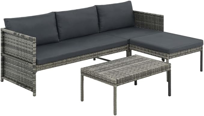 3 Piece Patio Lounge Set with Cushions, Front Porch Furniture Outdoor Dining Sets Outdoor Sofa Sets Patio Conversation Set for Poolside Exhibition Piazza Negotiation Area Poly Rattan Gray
