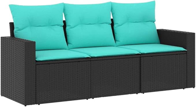 3 Piece Patio Sofa Set with Cushions, Porch Furniture Set Front Porch Furniture Patio Conversation Set Sectional Sofa for Piazza Negotiation Area Garden Poolside Black Poly Rattan