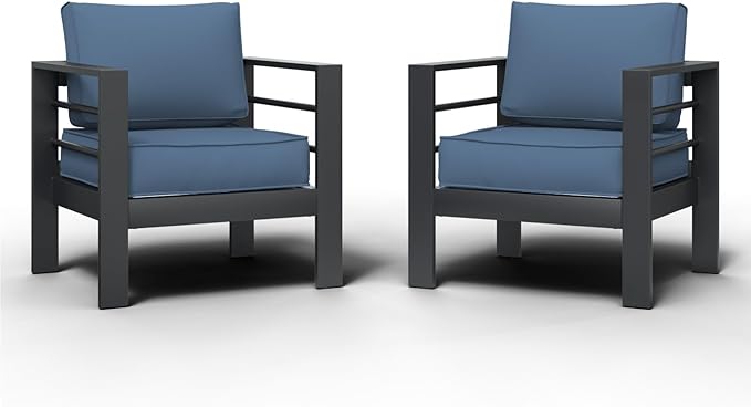 Aluminum Patio Furniture Set, Single Chair Outdoor Set with 5 Inch Cushions, Patio Sofa Sets with Waterproof Covers for Backyard Garden(Grey&Blue)