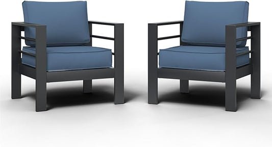 Aluminum Patio Furniture Set, Single Chair Outdoor Set with 5 Inch Cushions, Patio Sofa Sets with Waterproof Covers for Backyard Garden(Grey&Blue)