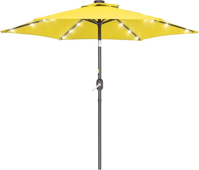7.5ft Outdoor Umbrella Patio Umbrella with Solar Lights,18 LED Lighted Table Market Outdoor Umbrella, 2-Year-Non-Fading, for Pool, Deck, Garden,Backyard