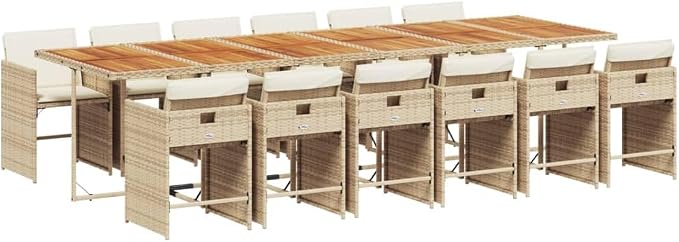 13-Piece Patio Dining Set with Cushions Beige Poly Rattan Outdoor Furniture for Garden Backyard Balcony Porch