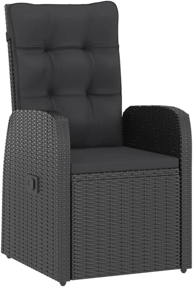 Afuera Living 11-Piece Outdoor Dining Set, Poly Rattan and Acacia Wood, Black/Acacia Natural Finish, Includes Table, Reclining Chairs, Cushions, UV-Resistant, Modern Patio Furniture for Garden or