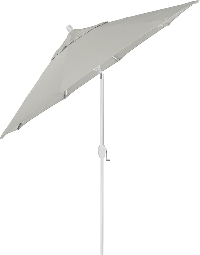 California Umbrella 12-Year-Non-Fading, 9Ft Premium Sunbrella Patio Umbrella, Hand-Crank, Button-Tilt, White Frame, Granite Fabric