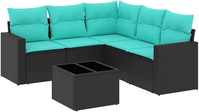 vidaXL Patio Sofa Set with Cushions 6 Piece, Outdoor Sectional Sofa, Conversation Set for Balcony Garden, Patio Furniture, Black Poly Rattan