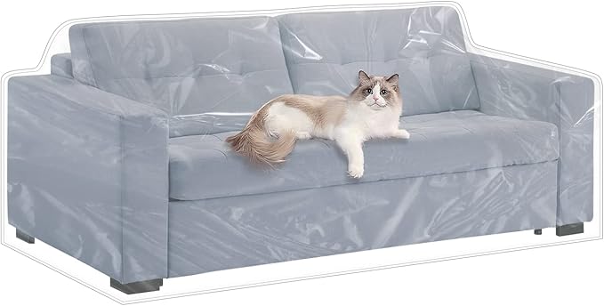 Plastic Loveseat Cover - 84" W x 40" D x 36" RH x 18" FH - Heavy Duty Vinyl, Waterproof, Slipover for Pets & Scratch Proof Furniture Protection