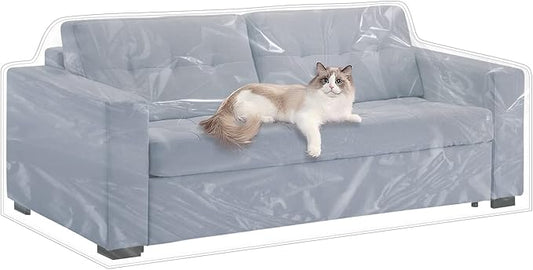 Plastic Loveseat Cover - 84" W x 40" D x 36" RH x 18" FH - Heavy Duty Vinyl, Waterproof, Slipover for Pets & Scratch Proof Furniture Protection