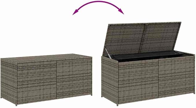 Poly Rattan Outdoor Storage Deck Box, Wicker Patio Storage Organizer for Patio Furniture Cushions, Garden Tools, 47.2"x19.7"x22", Gray,-898