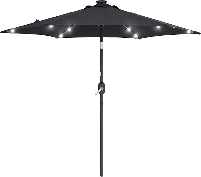 7.5ft Outdoor Umbrella Patio Umbrella with Solar Lights,18 LED Lighted Table Market Outdoor Umbrella, 2-Year-Non-Fading, for Pool, Deck, Garden,Backyard