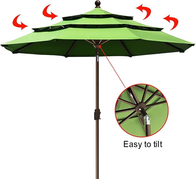 EliteShade USA 10-Year-Non-Fading 9ft 3-Tier Market Patio Umbrella, Commercial Grade Outdoor Table Umbrella with Crank Open, Windproof & UPF 50+ UV Protection, Heavy Duty Ventilation for Garden, Deck, Pool, Backyard, Beach & Bistro, Macaw Green