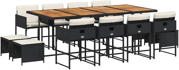Modern Garden Dining Set & Outdoor Dining Set Black Poly Rattan Outdoor Furniture Patio Dining Set for Patio Balcony Garden 41.7 x 86.6 x 28.7 in