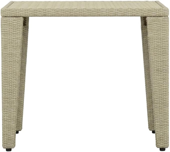 Beige Outdoor Wicker Dining Table Rectangle Pe Wicker with Glass Top, 36X60 Inch, Weather-Resistant, Stylish for Patio and Garden Use