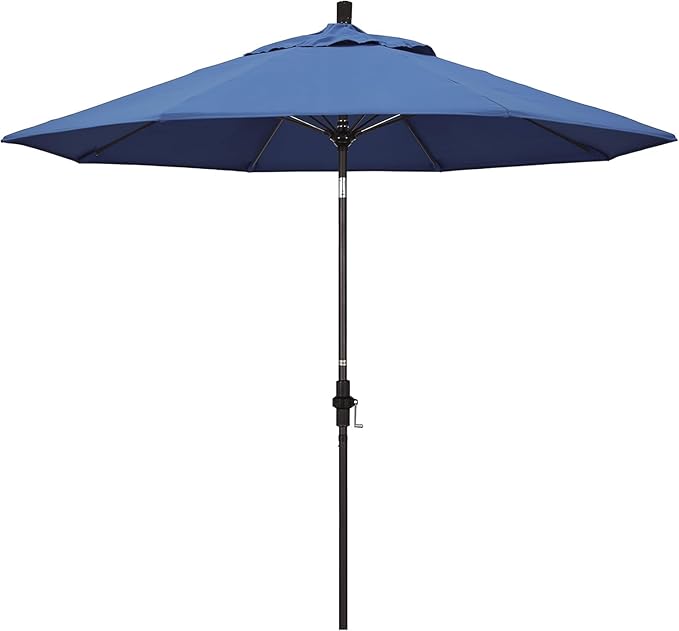 California Umbrella 9' Round Aluminum Pole Fiberglass Rib Market Umbrella, Crank Lift, Collar Tilt, Bronze Pole