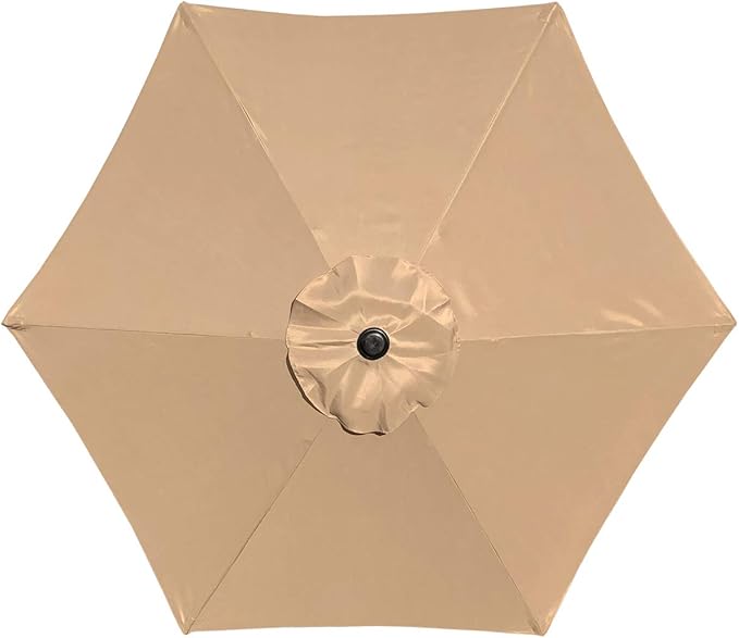7.5 Feet Outdoor Umbrella with Crank Weather Resistant Umbrella Durable 6 Sturdy Steel Ribs Market Outdoor Table Umbrella Tan