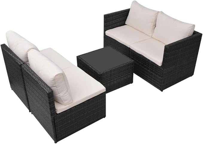 Patio Lounge Set with Cushions,Outdoor Patio Furniture,Conversation Furniture,Patio Furniture Sets,for Terrace,Garden,Backyard,5 Piece Poly Rattan Black