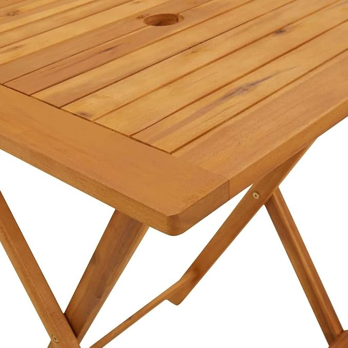 vidaXL Bistro Table, Folding Outdoor Side Table with Umbrella Hole, Patio Table for Porch Deck Backyard, Farmhouse Style, Solid Acacia Wood