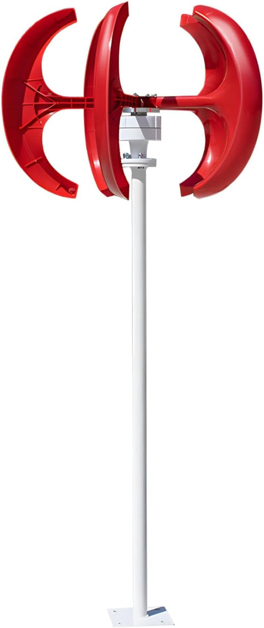 1000W Vertical Axis Wind Turbine Generator, 12V/24V Wind Power System with 5 Blades, Low Start Wind Speed 6.6 ft/s, Auto Wind Direction Adjustment for Home, Cabin, Rooftop Red