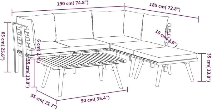 Patio Lounge Set with Cushions,Patio Furniture Sets,Patio Conversation Sets,Outdoor Furniture Sets,for Garden,Backyard,Outdoor,6 Piece Solid Acacia Wood