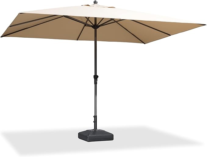 PURPLE LEAF 12' x 9' Rectangle Patio Market Umbrella with Base Outdoor Table Umbrellas Aluminum Frame Sun Shade with 8 Sturdy Ribs for Garden Deck Lawn Pool Beige