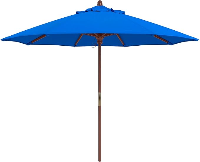 California Umbrella 9' Premium Commercial Hardwood Patio Umbrella, Manual Lift With Pacifica Pacific Blue Fabric