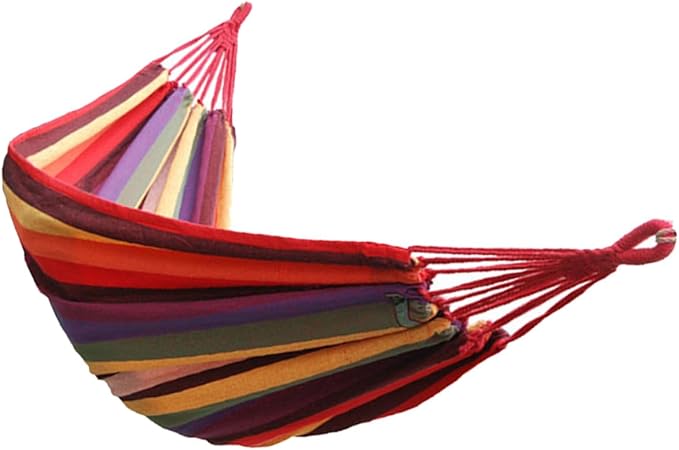 BESTonZON Canvas Camping Hammock Swing, Portable Outdoor Hanging Chair with Striped Rainbow Pattern, 190x85cm, Lightweight Travel Hammock for Garden, Patio, Backyard, Indoor and Outdoor Use