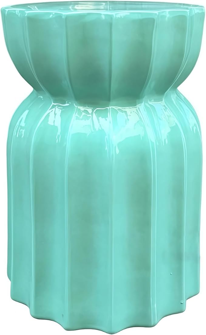 Decorative Ceramic Garden Stool, Hand-Crafted Outdoor Side Table, Shoe Changing Drum Stool for Patio, Living Room Accent Furniture(Emerald Green)