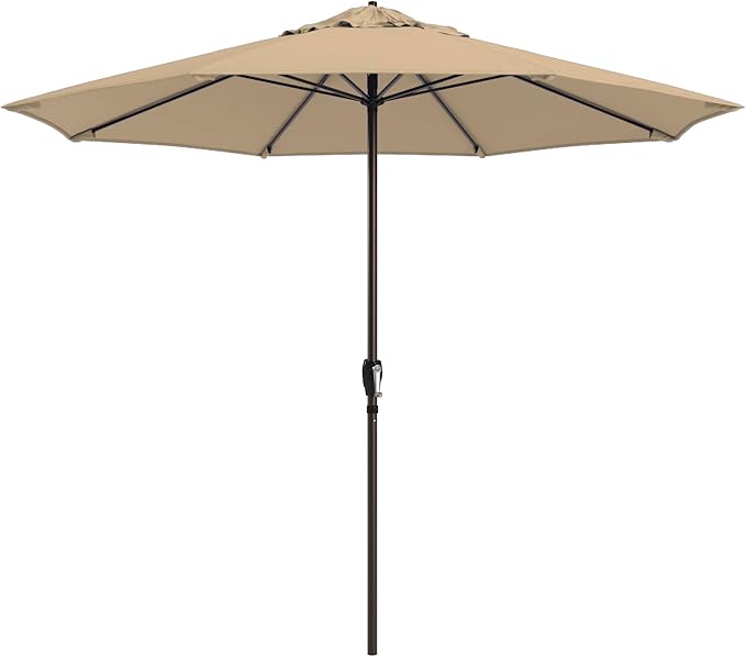 California Umbrella 10-Year Protection 9 Ft Outdoor Patio Umbrella, Pacifica Fade-Resistant Fabric, Auto-Tilt, Heavy Duty Aluminum Frame, 8 Reinforced Ribs for Pool or Deck, Bronze Pole, Beige