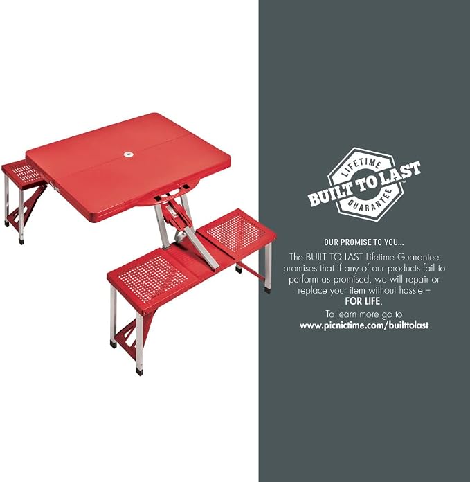 PICNIC TIME NCAA NC State Wolfpack Football Field Folding Picnic Table - Camping Table - Outdoor Table with Umbrella Hole, (Red)
