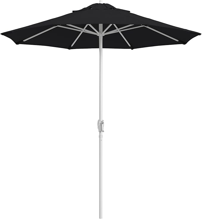 California Umbrella 8-Year Protection 7.5 Ft Outdoor Patio Umbrella, Solstice Fade-Resistant Fabric, Auto-Tilt, Heavy Duty Aluminum Frame, 8 Reinforced Ribs for Pool or Deck, White Pole, Black
