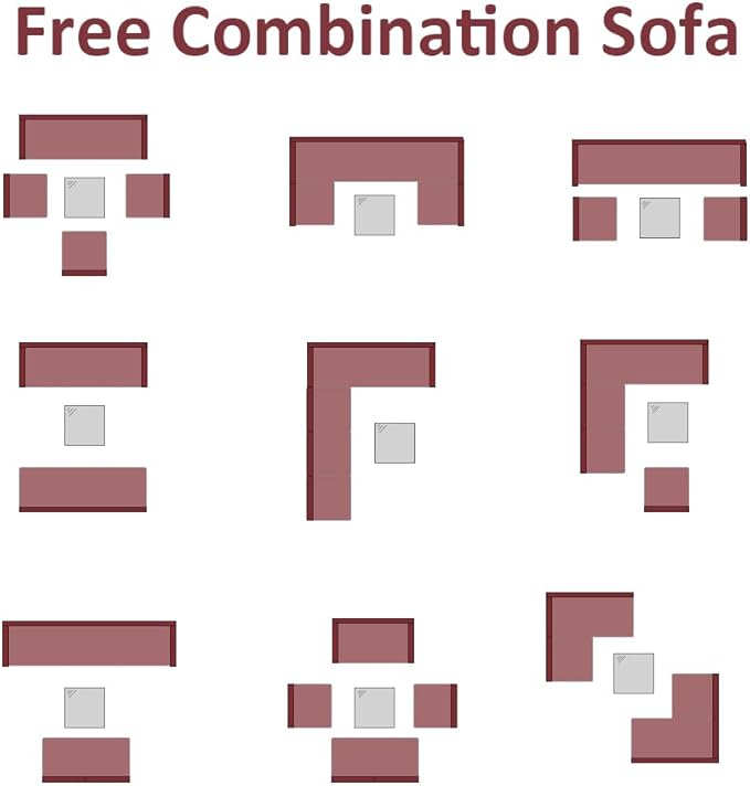 FIZZEEY 7 PCs Outdoor Patio Furniture PE Wicker Rattan Sectional Conversation Sofa Set, Burgundy