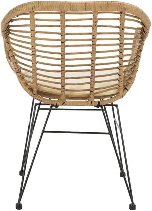 SAFAVIEH Outdoor Collection Alton Light Brown Rattan/Beige Seat Cushion 3-Piece Patio Lounge Bistro Set with Table (PAT9004C)