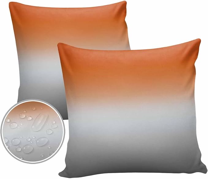 Outdoor Waterproof Throw Pillow Covers Set of 2 Orange Grey Ombre Pillowcases 18x18 Inches Gradient Gradual Color Patio Decorative Pillows Cushion Case Patio Pillows for Couch Bed Chair Garden