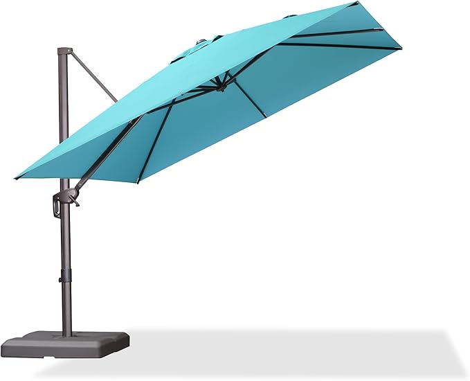 PURPLE LEAF 10' X 10' Patio Cantilever Umbrella Antique Bronze Square Outdoor Umbrella with 360° Rotation and Aluminum Offset Hanging for Garden Backyard Pool, Turquoise