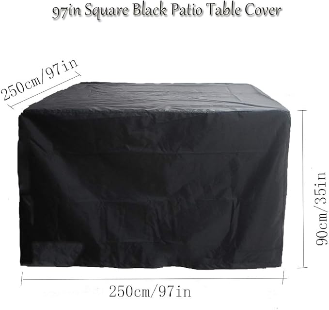 FLR 97in Patio Table Cover Square Black Waterproof Outdoor Dinner Protector Dust-Proof Table Desk Cover Furniture Covers with Storage Bags for Garden Outdoor Indoor Furniture