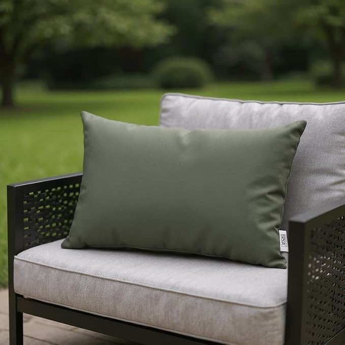 RSH DECOR Sunbrella 26" x 16" Lumbar Throw Pillows Set of 2 | Water and Fade-Resistant Performance Fabric | Outdoor Pillow Covers with Down-Alternative Inserts | Made in USA (Cast Ivy Green)