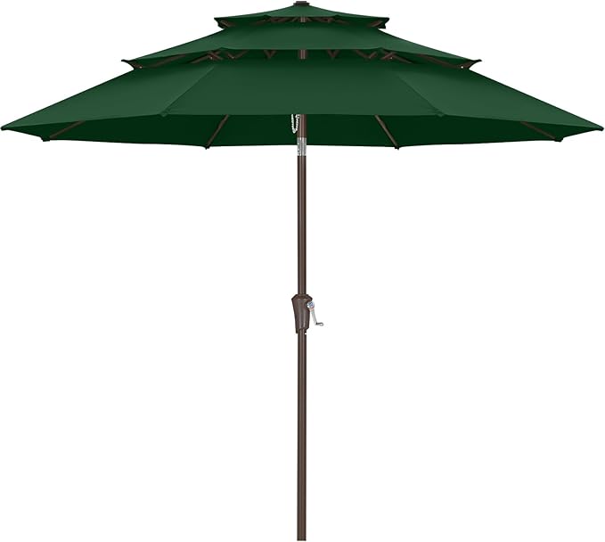 ABCCANOPY 9Ft 3 Tiers Market Umbrella, Outdoor Table Umbrella for Patio, Deck, Backyard (Forest Green)