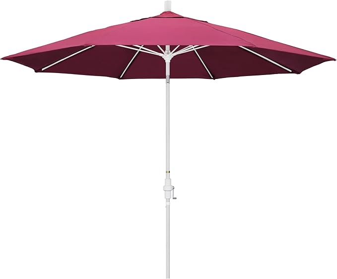 California Umbrella 11Ft Sunbrella Patio Umbrella, Fiberglass Ribs, Hand-Crank, Tilt-Collar, White Frame, Hot Pink Fabric