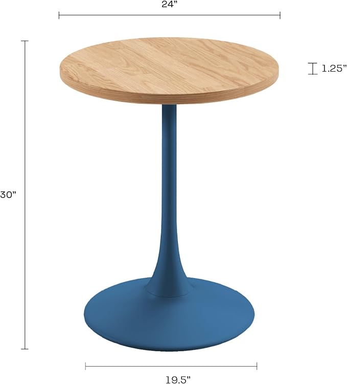 Jamesdar, Elise, Round Heavy Duty Commercial Bistro Table for Indoor Outdoor Restaurant & Café Dining, Solid Oak Top, Steel Base, 300 lb Capacity, 24" D x 30" H, Berry Blue