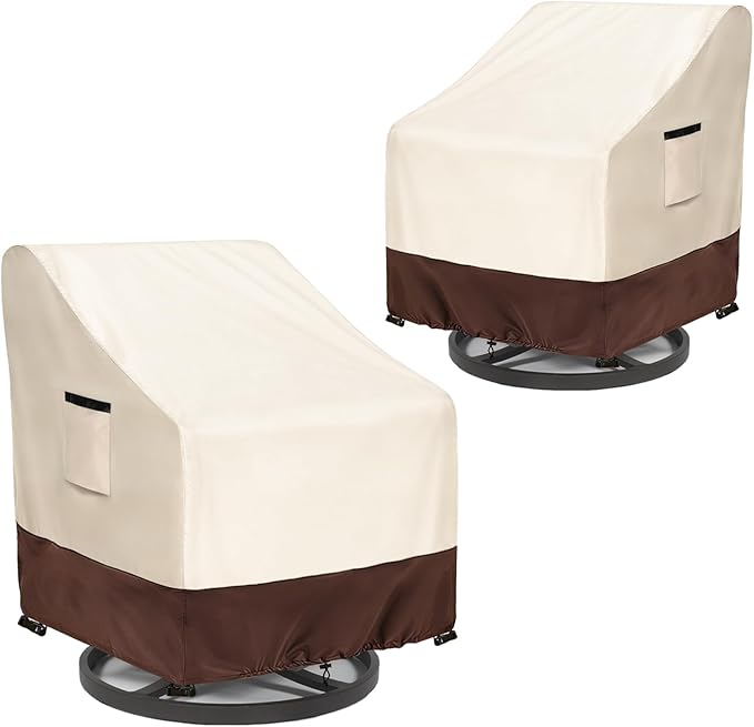 Outdoor Swivel Chair Covers 2 Pack, 35 W x 37 D x 38.5 H inches, 600D Heavy Duty Waterproof Patio Chair Cover, Outdoor Furniture Covers for Lawn/Garden Chiars, Lvory&Brown