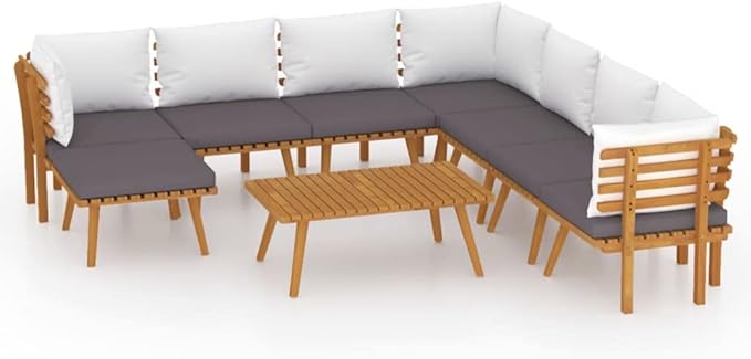Patio Lounge Set with Cushions,Patio Furniture Sets,Patio Conversation Sets,Outdoor Furniture Sets,for Garden,Backyard,Outdoor,9 Piece Solid Acacia Wood
